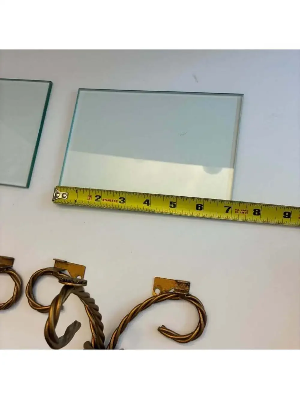 Pair Vintage Gold Metal Wall Shelf Brackets Twisted Scroll Corbel Glass Shelves